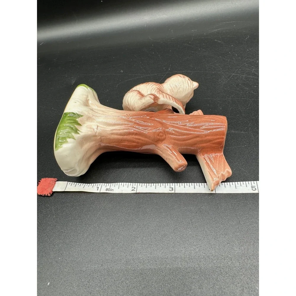 Vintage Bear Tree Trunk Salt Pepper Shaker Set Ceramic Brown Green Kitchen Decor
